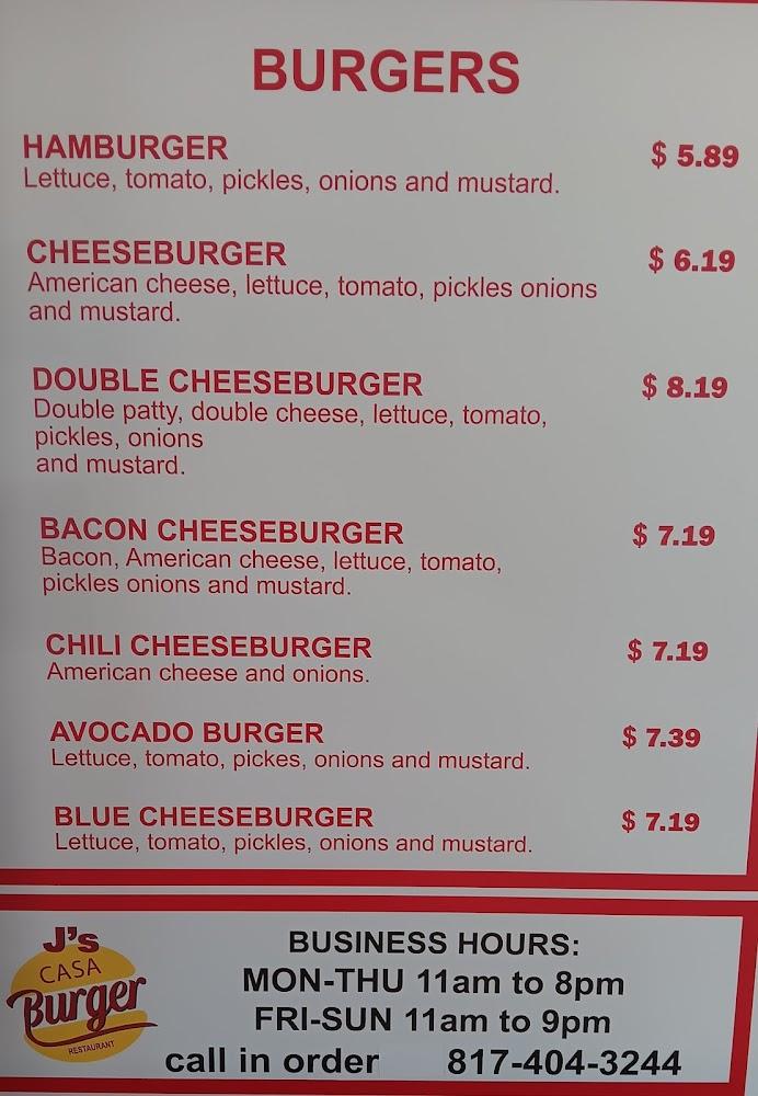 J's Casa Burger Menu image 1